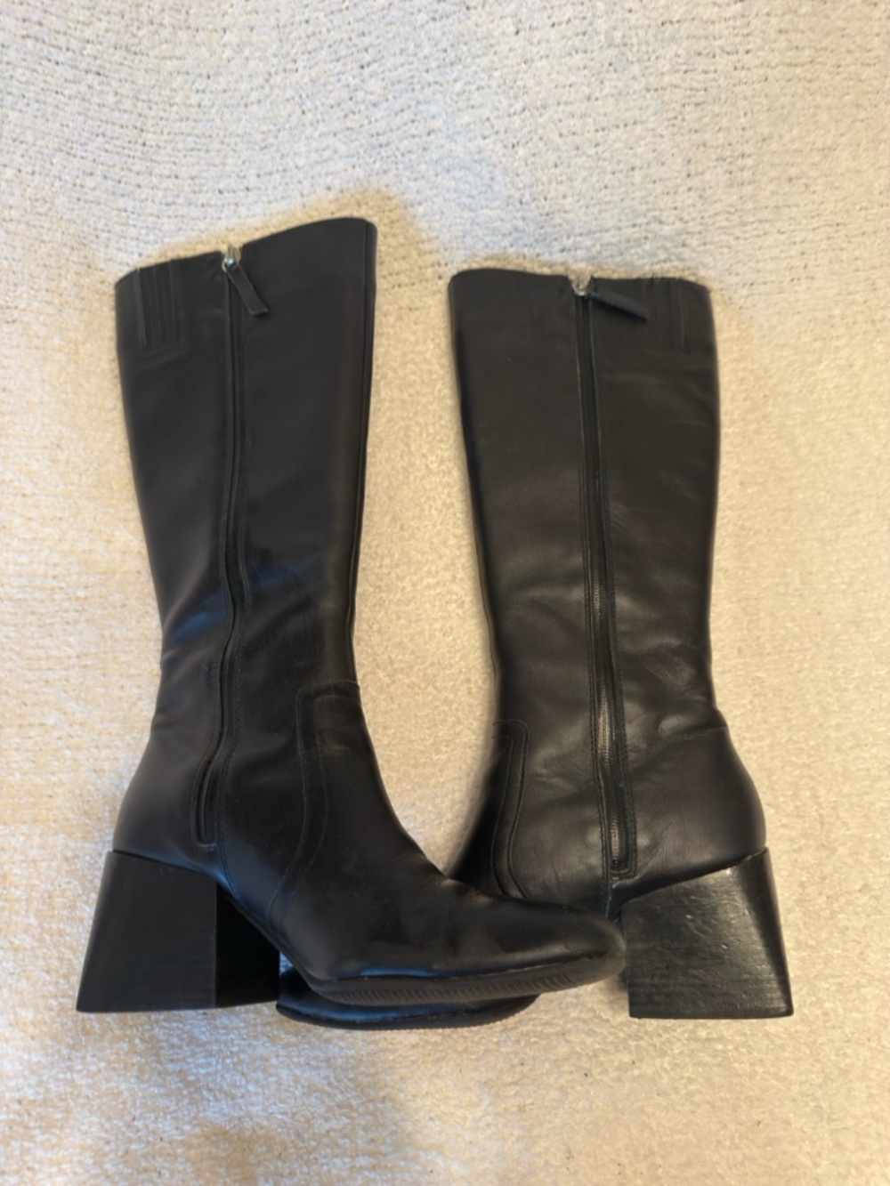Blondo Black Leather Mid-Calf Block Heel Boots